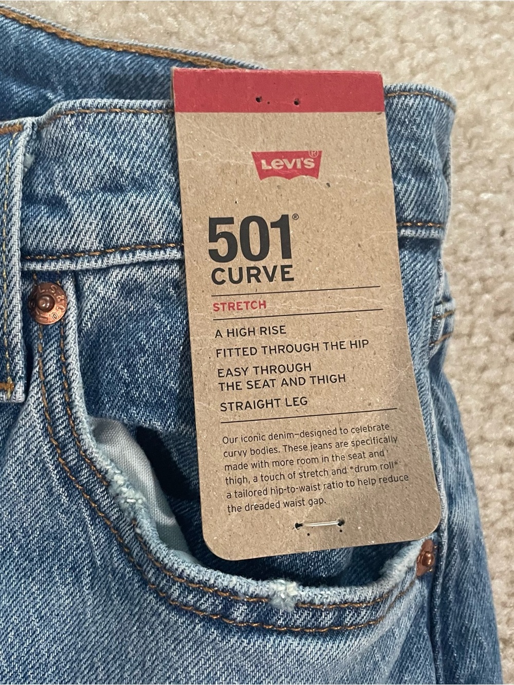 Levi's 501 Curve Stretch High Rise Straight Leg Light Blue Jeans 29x30 NWT - Picture 2 of 10